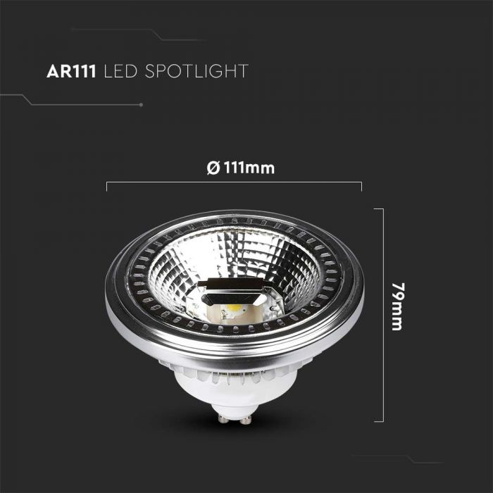 AR111 12W(1031Lm) LED Spuldze, V-TAC, IP20, dimmējama, neitrāli balta gaisma 4000K