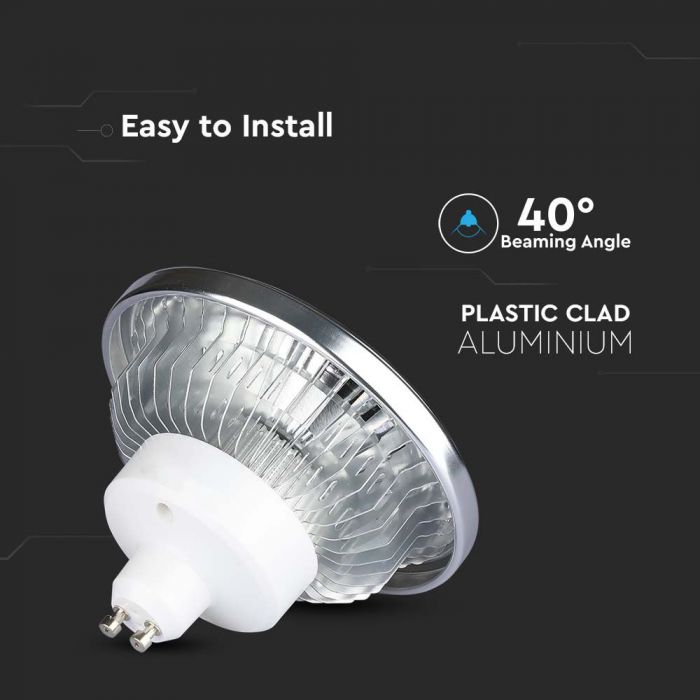 AR111 12W(1031Lm) LED-lampa, V-TAC, IP20, dimbar, neutralvit 4000K