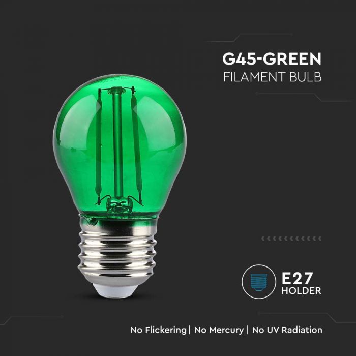 E27 2W(60Lm) Светодиодная лампа накаливания, зеленый, стекло, G45, V-TAC, IP20