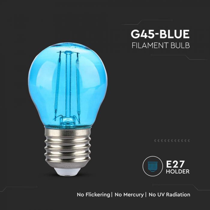 E27 2W(60Lm) Светодиодная лампа накаливания, синий, стекло, G45, V-TAC, IP20