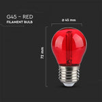E27 2W(60Lm) LED Spuldze Filament, sarkana, stikls, G45, V-TAC, IP20