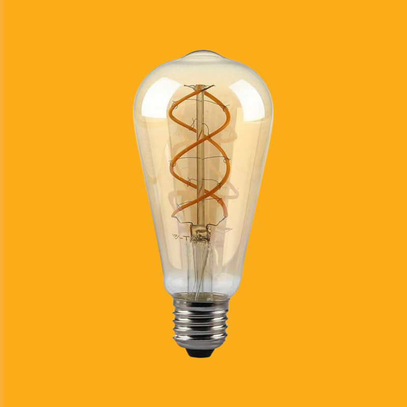 E27 5W(250Lm) LED-lambi hõõgniit, merevaigukollane, klaas, ST64, V-TAC, IP20, timmitav, soe valge 1800K