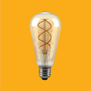 E27 5W(250Lm) LED-lambi hõõgniit, merevaigukollane, klaas, ST64, V-TAC, IP20, timmitav, soe valge 1800K