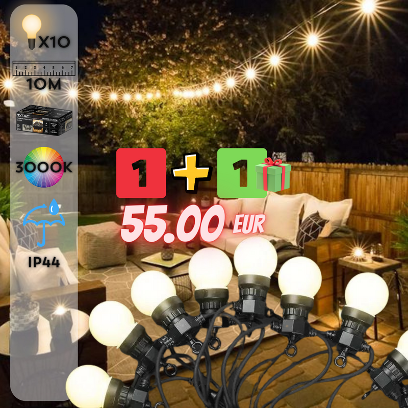 10m 0.5W/bulb (960Lm) LED light, V-TAC, IP44, 270°, warm white light 3000K