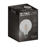 E27 12W(1521Lm) LED Spuldze Filament, G125, stikls, V-TAC, IP20, auksti balta gaisma 6500K