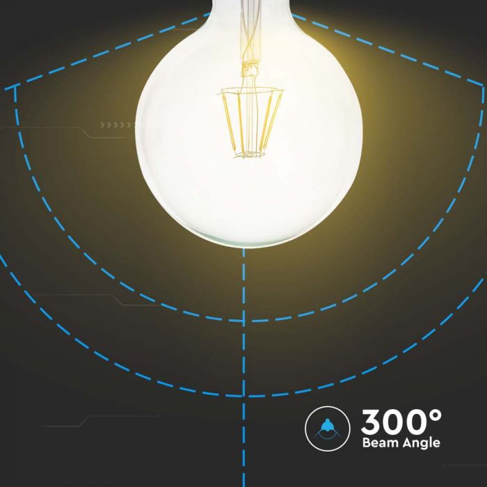 E27 12W(1521Lm) LED-lambi hõõgniit, G125, klaas, V-TAC, IP20, soe valge valgus 3000K