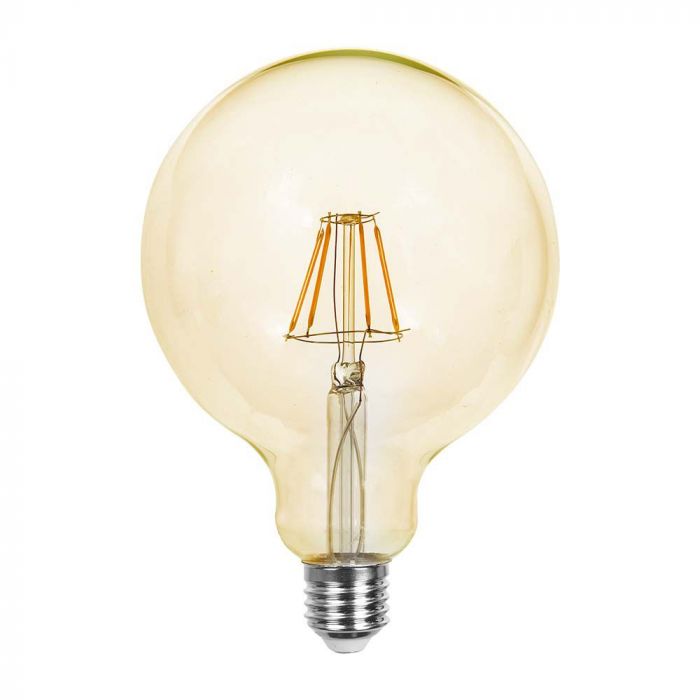 E27 12W(1350Lm) LED-lampa Filament, bärnstensfärgad, G125, glas, V-TAC, IP20, varmvitt ljus 2200K