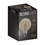E27 12W(1350Lm) LED-lampa Filament, bärnstensfärgad, G125, glas, V-TAC, IP20, varmvitt ljus 2200K
