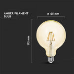E27 12W(1350Lm) LED-lampa Filament, bärnstensfärgad, G125, glas, V-TAC, IP20, varmvitt ljus 2200K