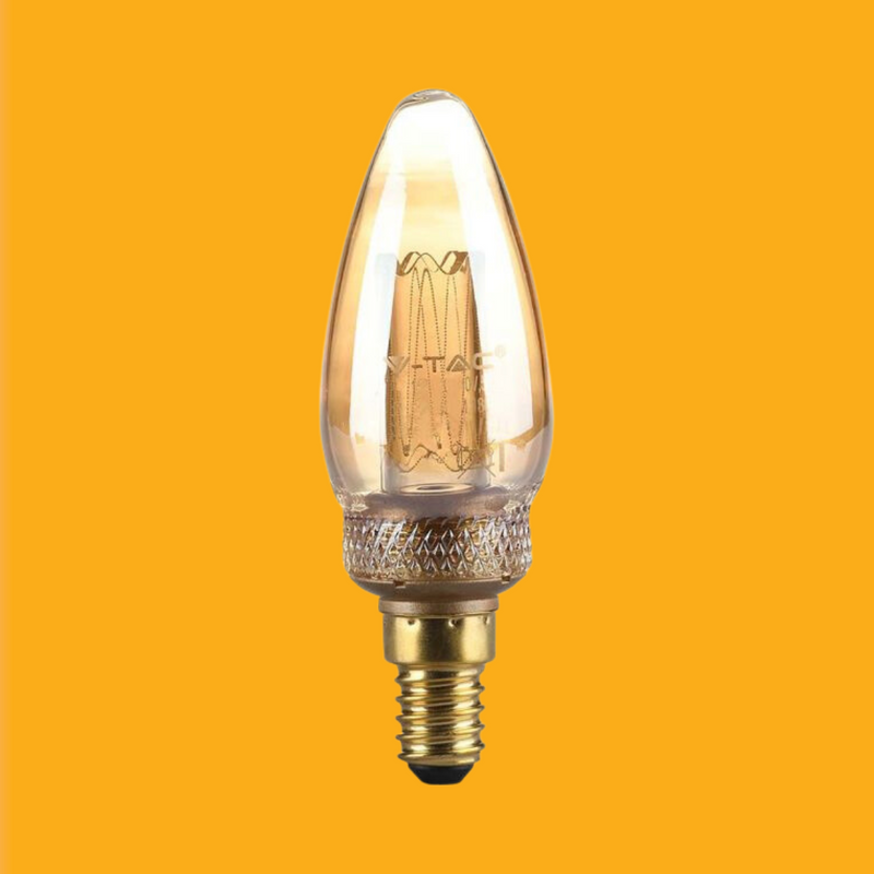 E14 2W(65Lm) LED Spuldze Filament Amber, stikls, V-TAC, IP20, silti balta gaisma 1800K