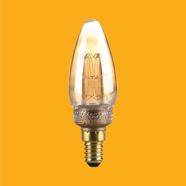 E14 2W(65Lm) LED-pirn kollane, klaasist, V-TAC, IP20, soe valge valgus 1800K