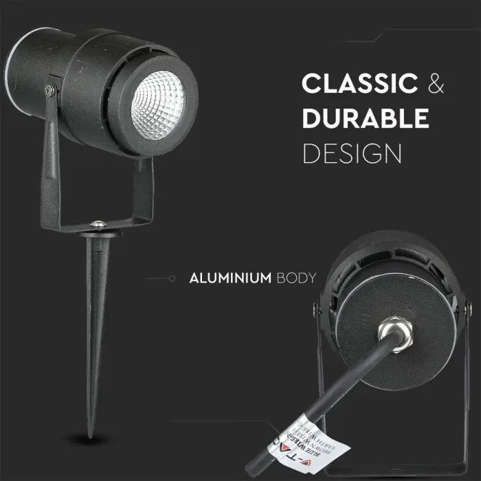 12W(880Lm) V-TAC LED COB zemē montējams dārza gaismeklis, IP65, melns, silti balta gaisma 3000K