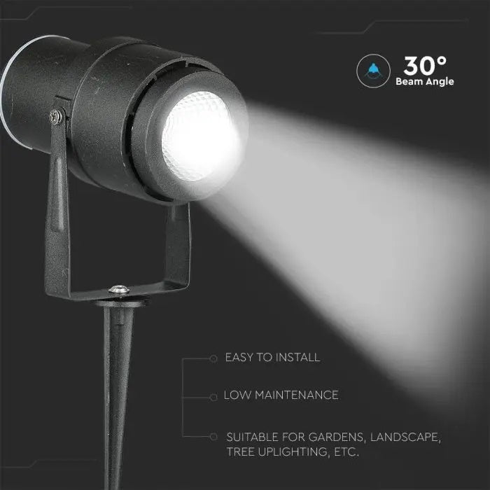 12W(880Lm) V-TAC LED COB zemē montējams dārza gaismeklis, IP65, melns, silti balta gaisma 3000K