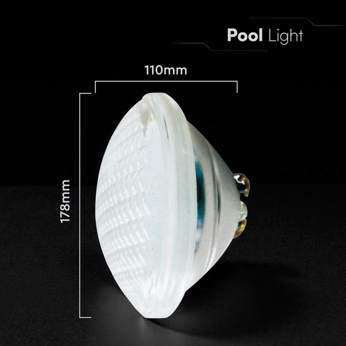 12W(1260Lm) LED baseina gaismeklis, V-TAC VT-1262, PAR56, SMD, IP68, balts, Ø178x110mm, 12V AC/DC, 120°, 2 gadu garantija, auksti balta gaisma 6500K