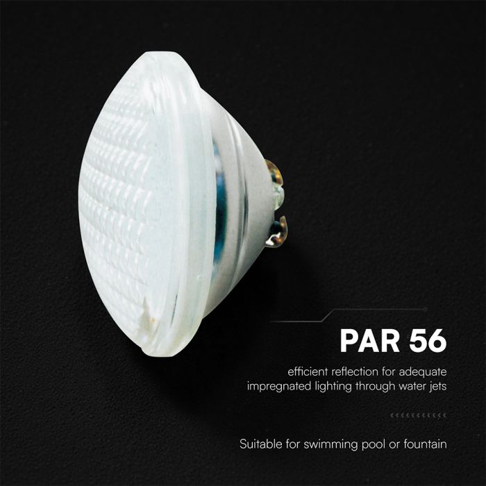 12W(1260Lm) LED baseina gaismeklis, V-TAC VT-1262, PAR56, SMD, IP68, balts, Ø178x110mm, 12V AC/DC, 120°, 2 gadu garantija, silti balta gaisma 3000K