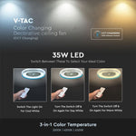 ДОСТАВКА В ТЕЧЕНИЕ 7 ДНЕЙ! Потолочный светодиодный светильник 45W(3000Lm) с вентилятором и пультом ДУ, двигатель AC, 3IN1, IP20, белый/синий, V-TAC