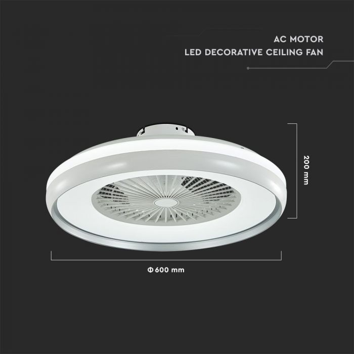 DELIVERY WITHIN 7 DAYS! 45W(3000Lm) LED ceiling luminaire with fan and remote control, AC motor, 3IN1, IP20, grey, V-TAC