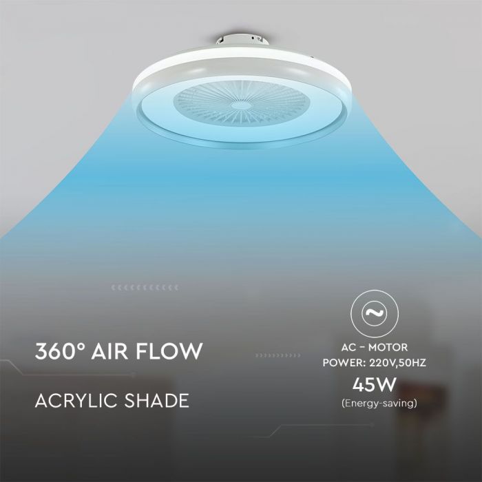 DELIVERY WITHIN 7 DAYS! 45W(3000Lm) LED ceiling luminaire with fan and remote control, AC motor, 3IN1, IP20, grey, V-TAC