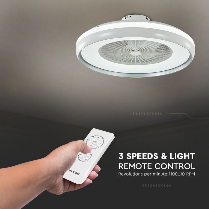 DELIVERY WITHIN 7 DAYS! 45W(3000Lm) LED ceiling luminaire with fan and remote control, AC motor, 3IN1, IP20, grey, V-TAC
