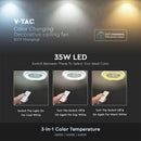 DELIVERY WITHIN 7 DAYS! 45W(3000Lm) LED ceiling luminaire with fan and remote control, AC motor, 3IN1, IP20, grey, V-TAC