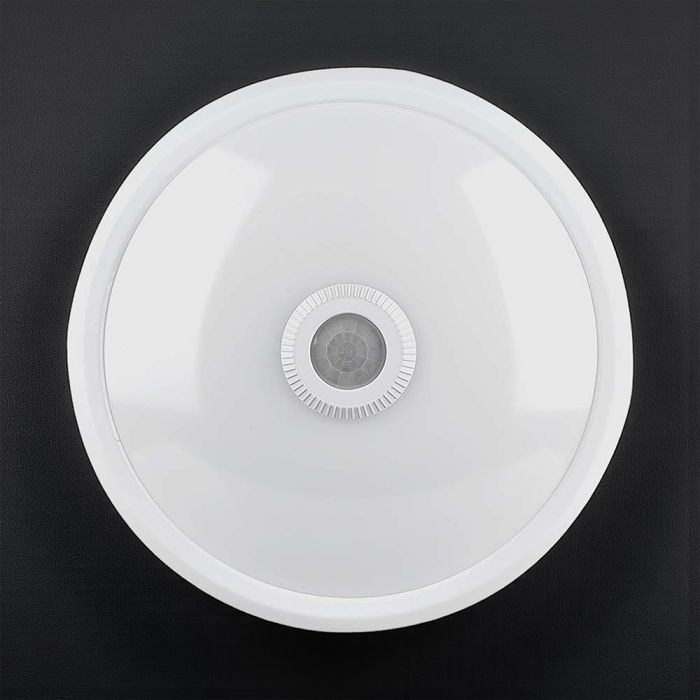 12W(1000Lm) LED kupolveida griestu gaismeklis ar PIR sensoru, V-TAC VT-13, CREE SMD, 85Lm/W, IP20, IK06, balts, Ø290x59,5mm, 120°, 6 gadu garantija, auksti balta gaisma 6400K