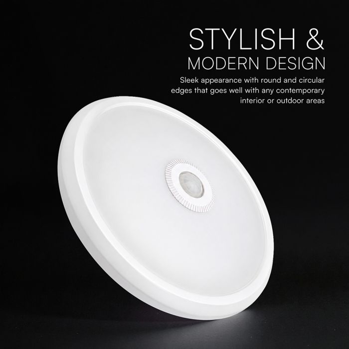12W(1000Lm) LED kupolveida griestu gaismeklis ar PIR sensoru, V-TAC VT-13, CREE SMD, 85Lm/W, IP20, IK06, balts, Ø290x59,5mm, 120°, 6 gadu garantija, auksti balta gaisma 6400K