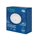 12W(1000Lm) LED kupolveida griestu gaismeklis ar PIR sensoru, V-TAC VT-13, CREE SMD, 85Lm/W, IP20, IK06, balts, Ø290x59,5mm, 120°, 6 gadu garantija, auksti balta gaisma 6400K