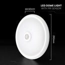 12W(1000Lm) LED kupolveida griestu gaismeklis ar PIR sensoru, V-TAC VT-13, CREE SMD, 85Lm/W, IP20, IK06, balts, Ø290x59,5mm, 120°, 6 gadu garantija, auksti balta gaisma 6400K