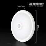 12W(1000Lm) LED kupolveida griestu gaismeklis ar PIR sensoru, V-TAC VT-13, CREE SMD, 85Lm/W, IP20, IK06, balts, Ø290x59,5mm, 120°, 6 gadu garantija, auksti balta gaisma 6400K