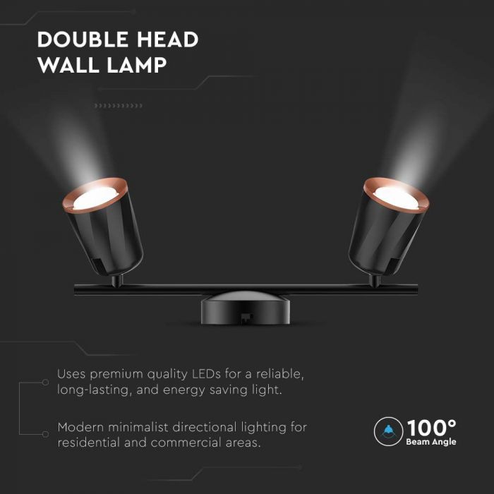 12W(1080Lm) LED wall light, V-TAC, IP20, black, neutral white light 4000K