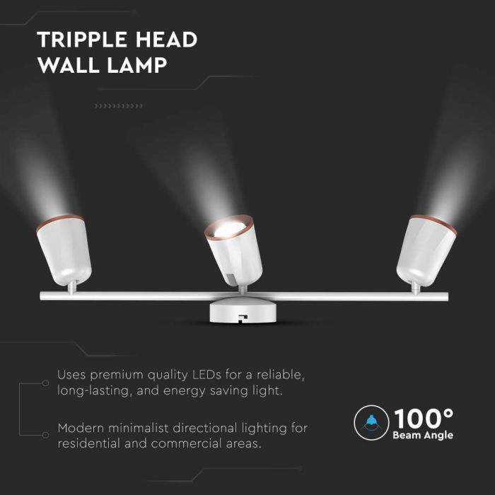 18W(1620Lm) LED seinalamp, V-TAC, IP20, valge, soe valge valgus 3000K