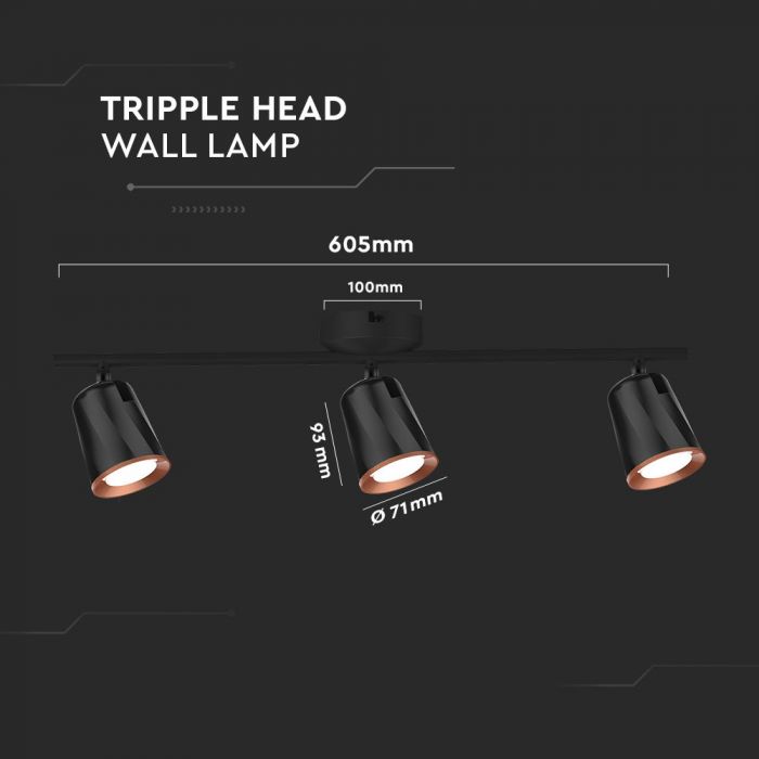 18W(1620Lm) LED wall lamp, V-TAC, IP20, black, warm white light 3000K