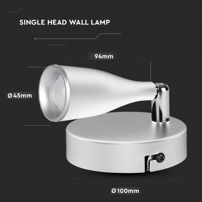 4,5W (420Lm) LED-väggarmatur, V-TAC, IP20, varmvitt ljus 3000K