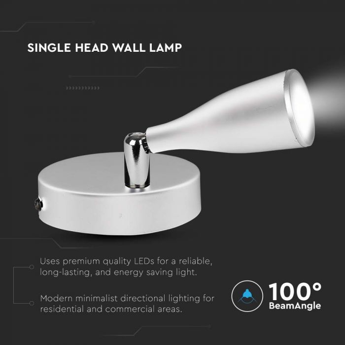 4,5W (420Lm) LED-väggarmatur, V-TAC, IP20, varmvitt ljus 3000K