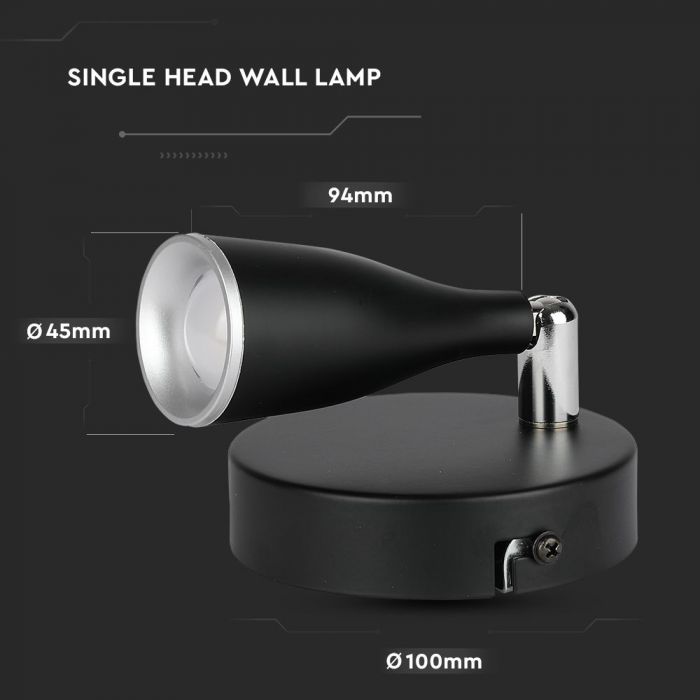 4,5W(420Lm) LED-väggarmatur, V-TAC, IP20, svart, neutralvit 4000K