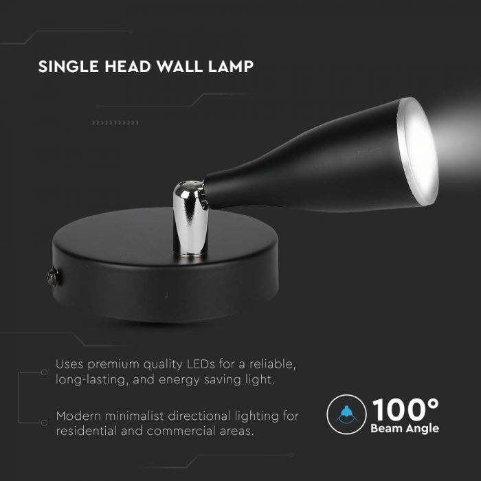 4,5W(420Lm) LED-väggarmatur, V-TAC, IP20, svart, neutralvit 4000K