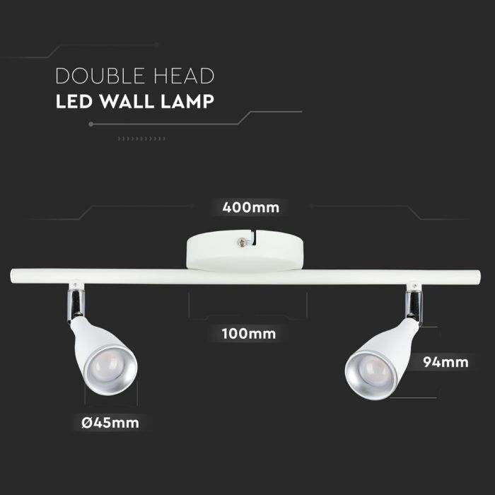 9W(840Lm) LED seinavalgusti, V-TAC, IP20, valge, soe valge valgus 3000K