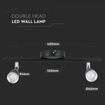 9W(840Lm) LED seinavalgusti, V-TAC, IP20, must, neutraalne valge 4000K