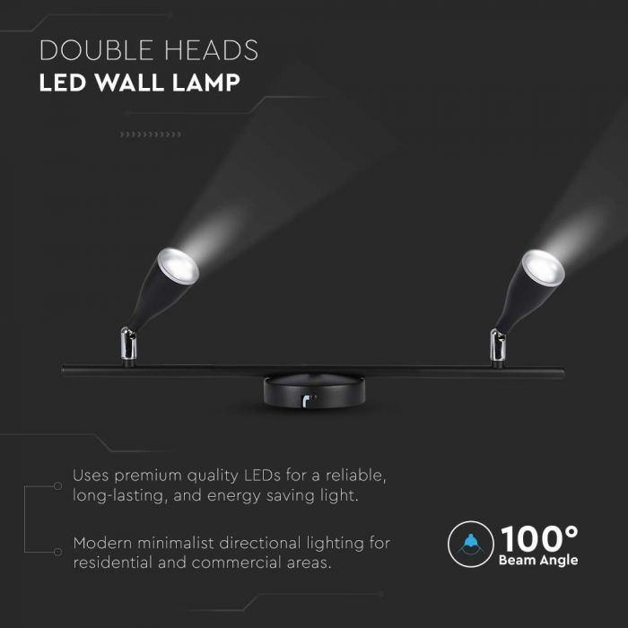 9W(840Lm) LED seinavalgusti, V-TAC, IP20, must, neutraalne valge 4000K