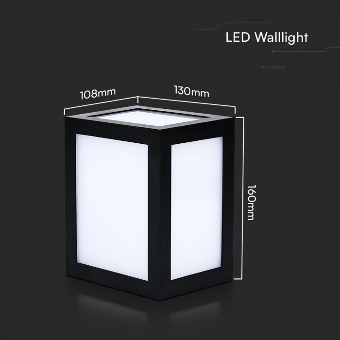 12W(1350Lm) LED sienas gaismeklis, V-TAC, IP65, melns, silti balta gaisma 3000K