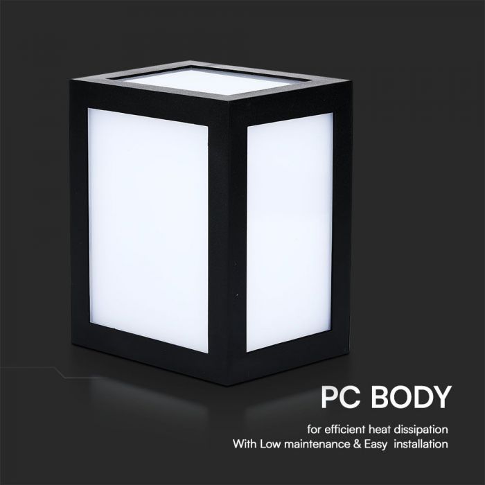 12W(1350Lm) LED sienas gaismeklis, V-TAC, IP65, melns, silti balta gaisma 3000K
