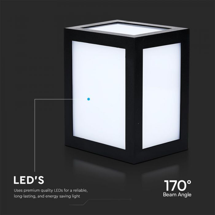 12W(1350Lm) LED sienas gaismeklis, V-TAC, IP65, melns, silti balta gaisma 3000K