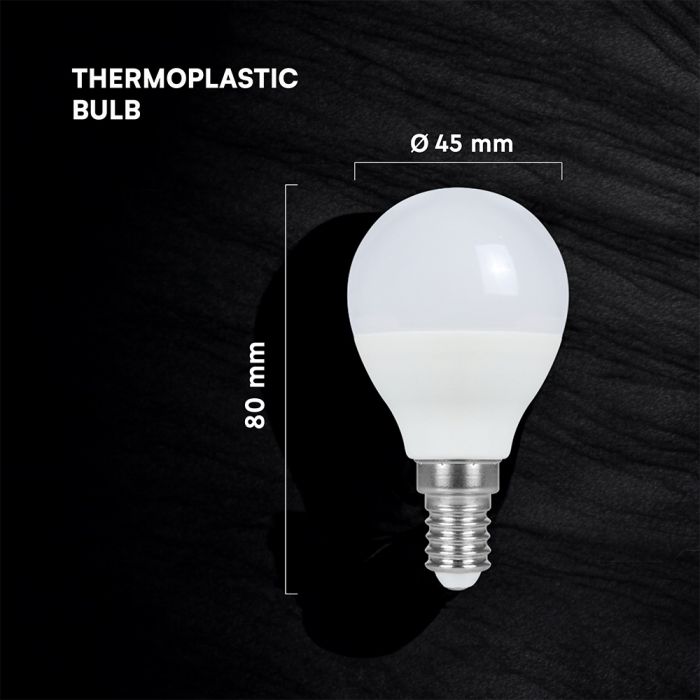 E14 6.5W(600Lm) LED Spuldze, P45, IP20, V-TAC, neitrāli balta gaisma 4000K