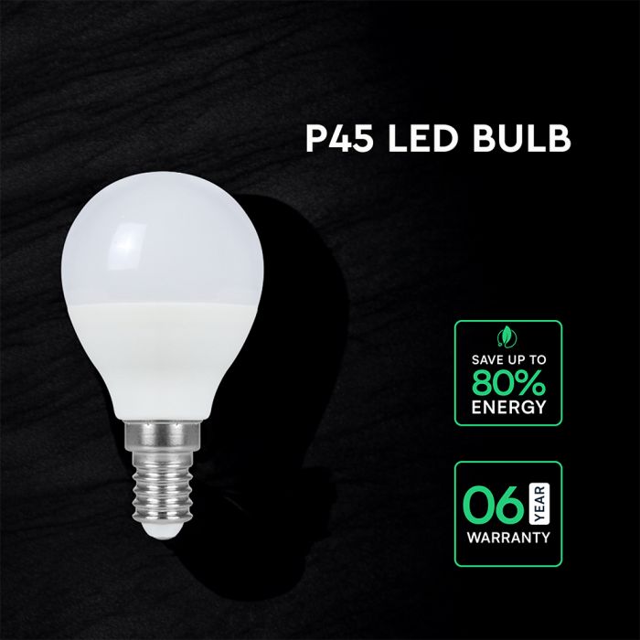 E14 6.5W(600Lm) LED Spuldze, P45, IP20, V-TAC, neitrāli balta gaisma 4000K