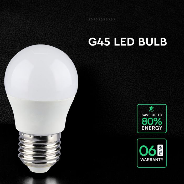 E27 6.5W(600Lm) LED Spuldze, V-TAC, IP20, G45, neitrāli balta gaisma 4000K
