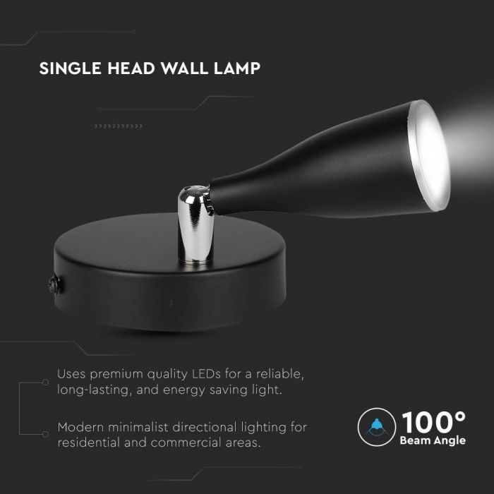 4.5W(420Lm) LED Wall lamp, with switch, V-TAC, IP20, black, warm white light 3000K