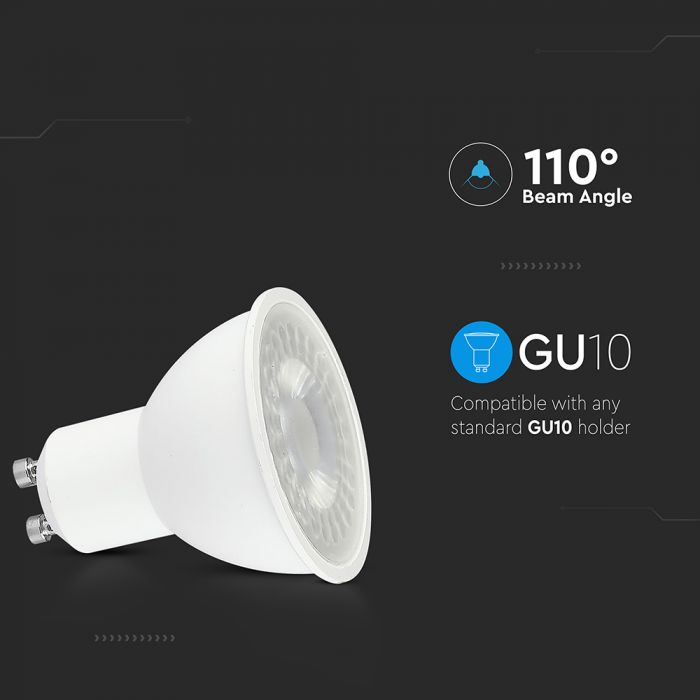 GU10 7.5W(610Lm) LED Spuldze, V-TAC, IP20, silti balta gaisma 3000K