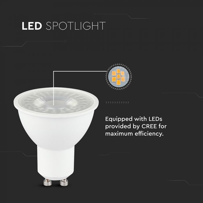 GU10 7.5W(610Lm) LED spuldze,  38°, V-TAC, CREE LED, IP20, silti balta gaisma 4000K