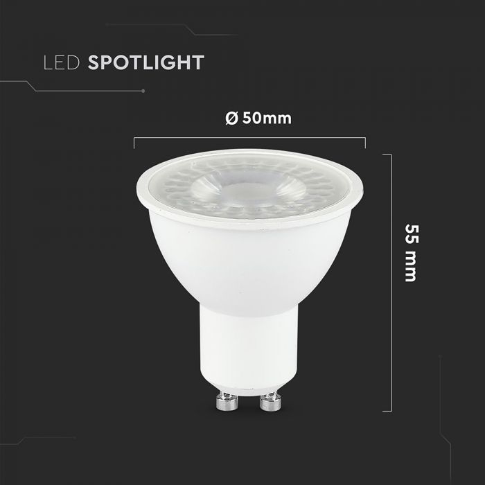GU10 7.5W(610Lm) LED Spuldze, V-TAC, IP20, auksti balta gaisma 6500K