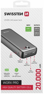 Swissten Power Worx Pro Power Bank 20000 mAh väline laadimisaku